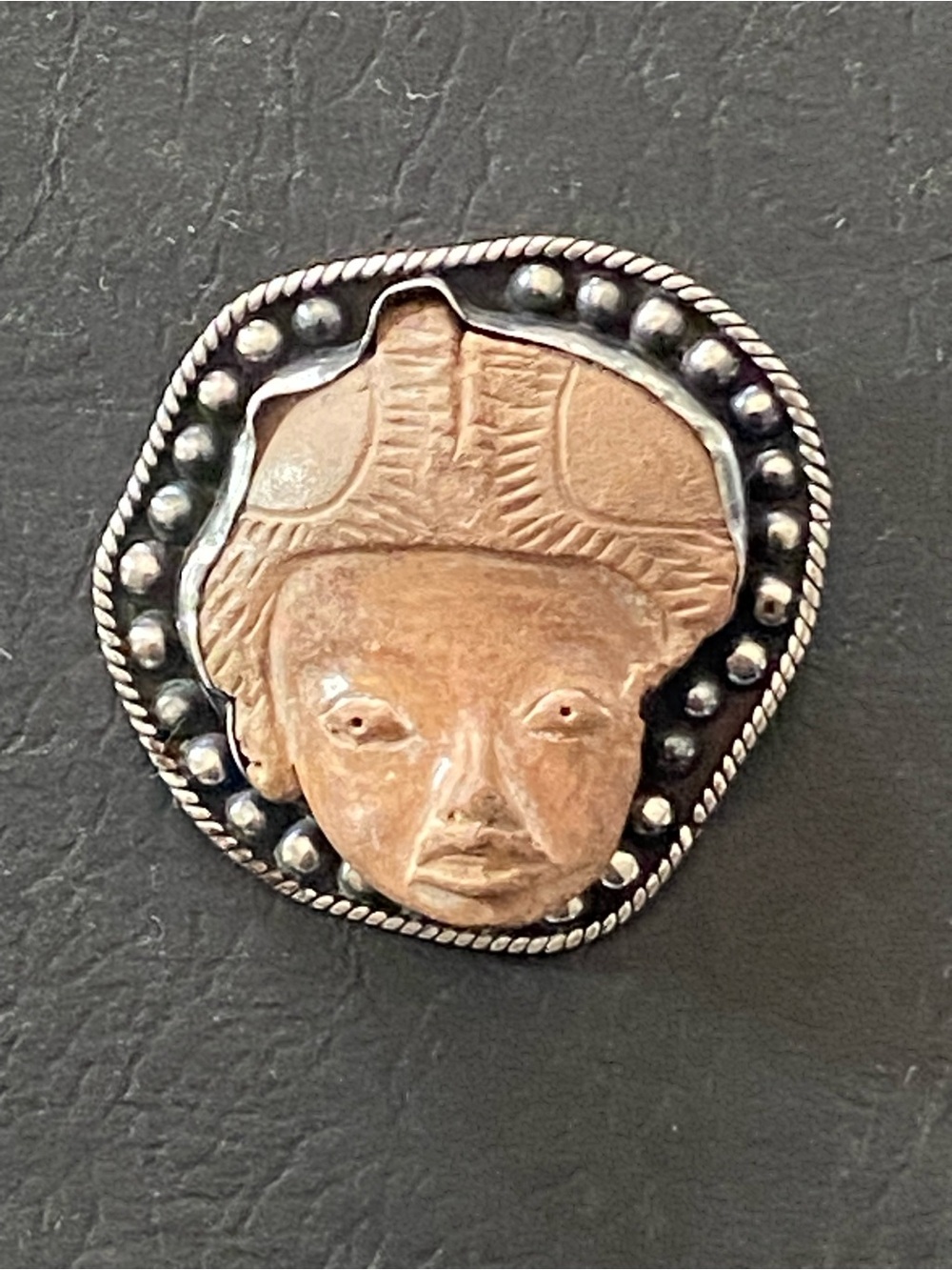 RARE David Godinez Sterling Terracotta Mask Pendant Brooch
